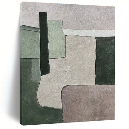 Unique Abstract Art Green & Beige Geometric Abstract, Large Contemporary Wall Art HS436
