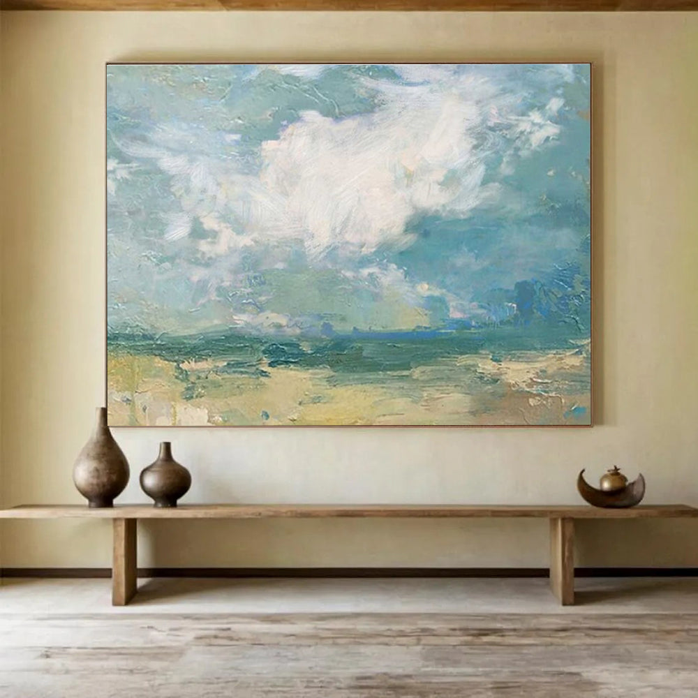 Blue, Green, Beige Abstract Landscape Art For Sale WB384