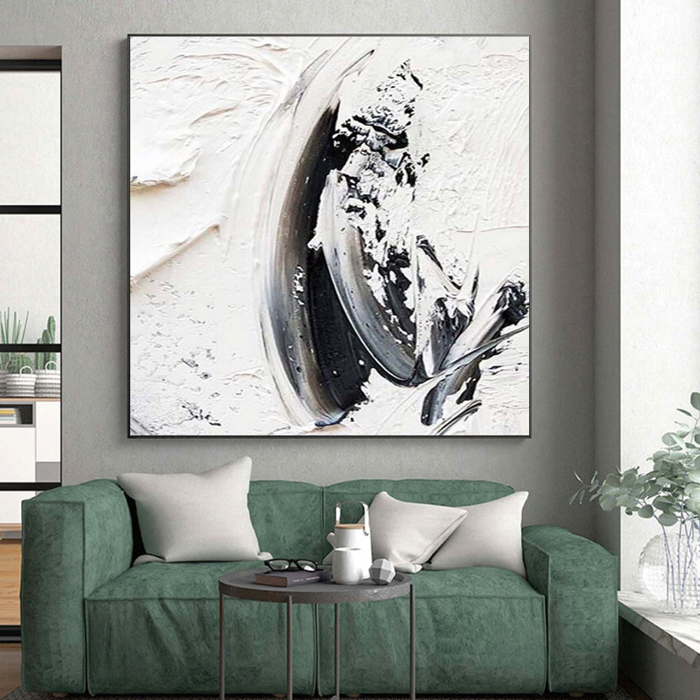 Hand Painted Art Black and White Textured Abstract Art, Big Painting HS560