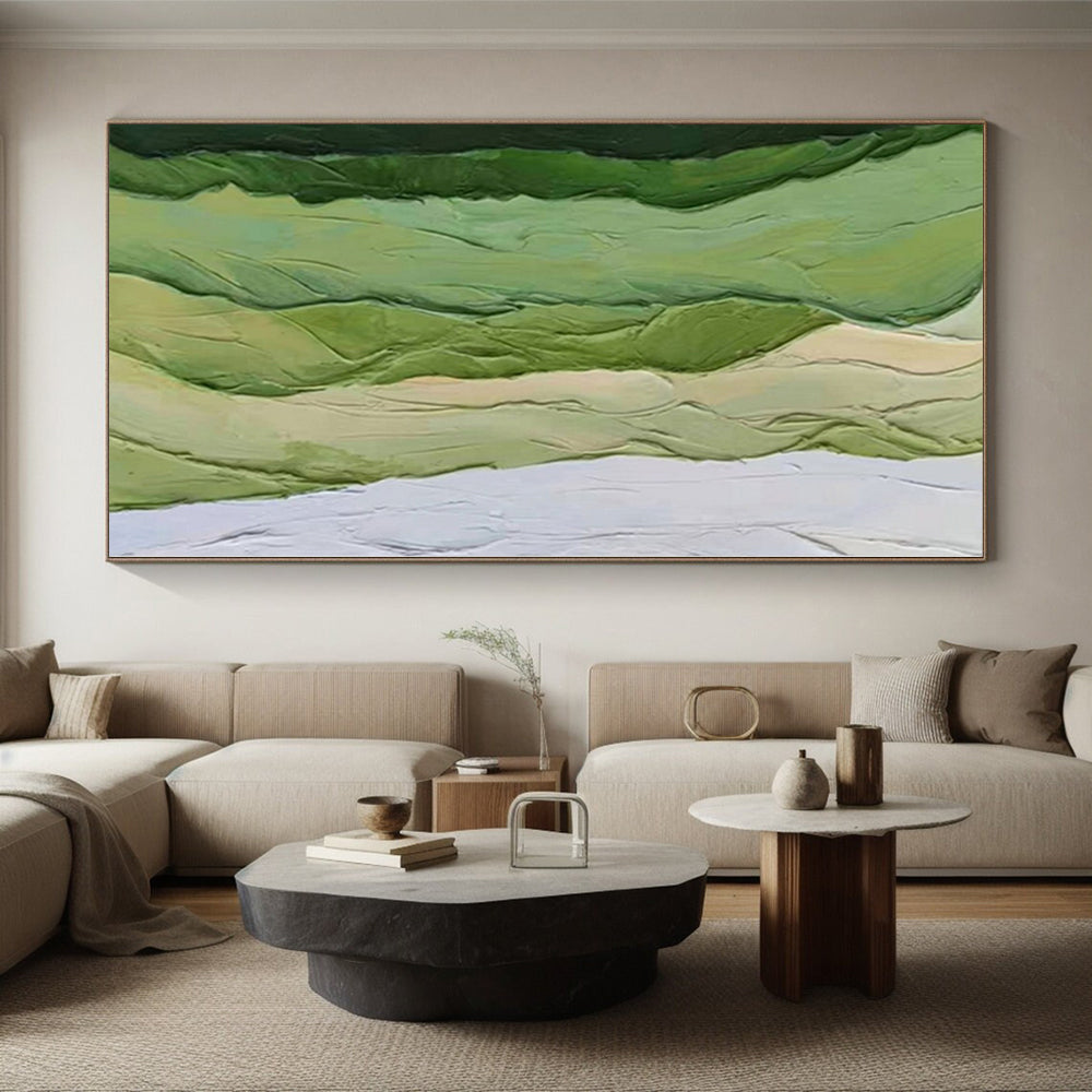 Hand-Painted Multicolor Green Abstract Textured Landscape Painting For Sale HS043