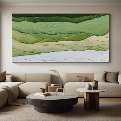 Hand-Painted Multicolor Green Abstract Textured Landscape Painting For Sale HS043