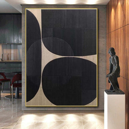 Handmade Art Black & Beige Geometric Abstract, Minimalist Canvas Art HS324