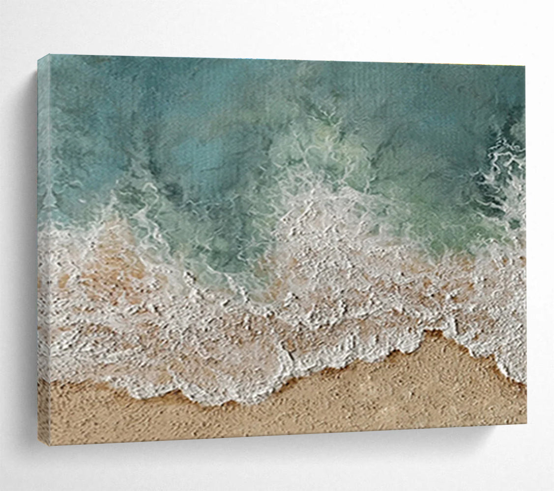 Big Size Turquoise and Beige Textured Coastal Abstract Art WB226