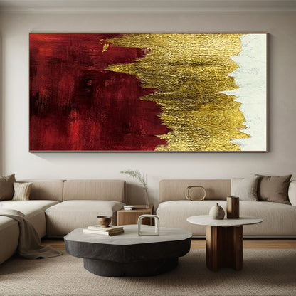 Hand-Painted Red and Gold Abstract Landscape Painting For Sale HS066