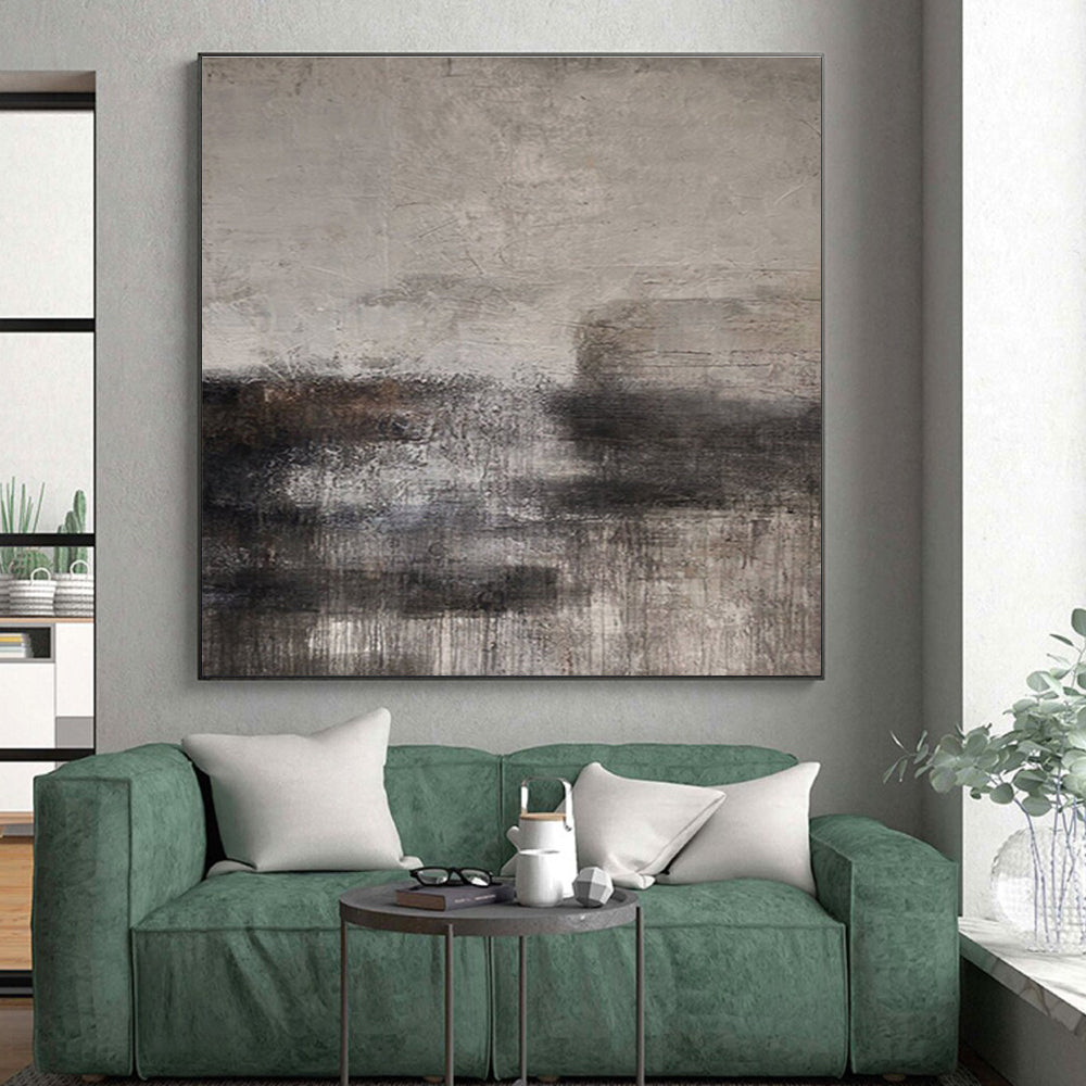 Unique Abstract Art Gray & Black Textured Abstract, Large Contemporary Wall Art HS309