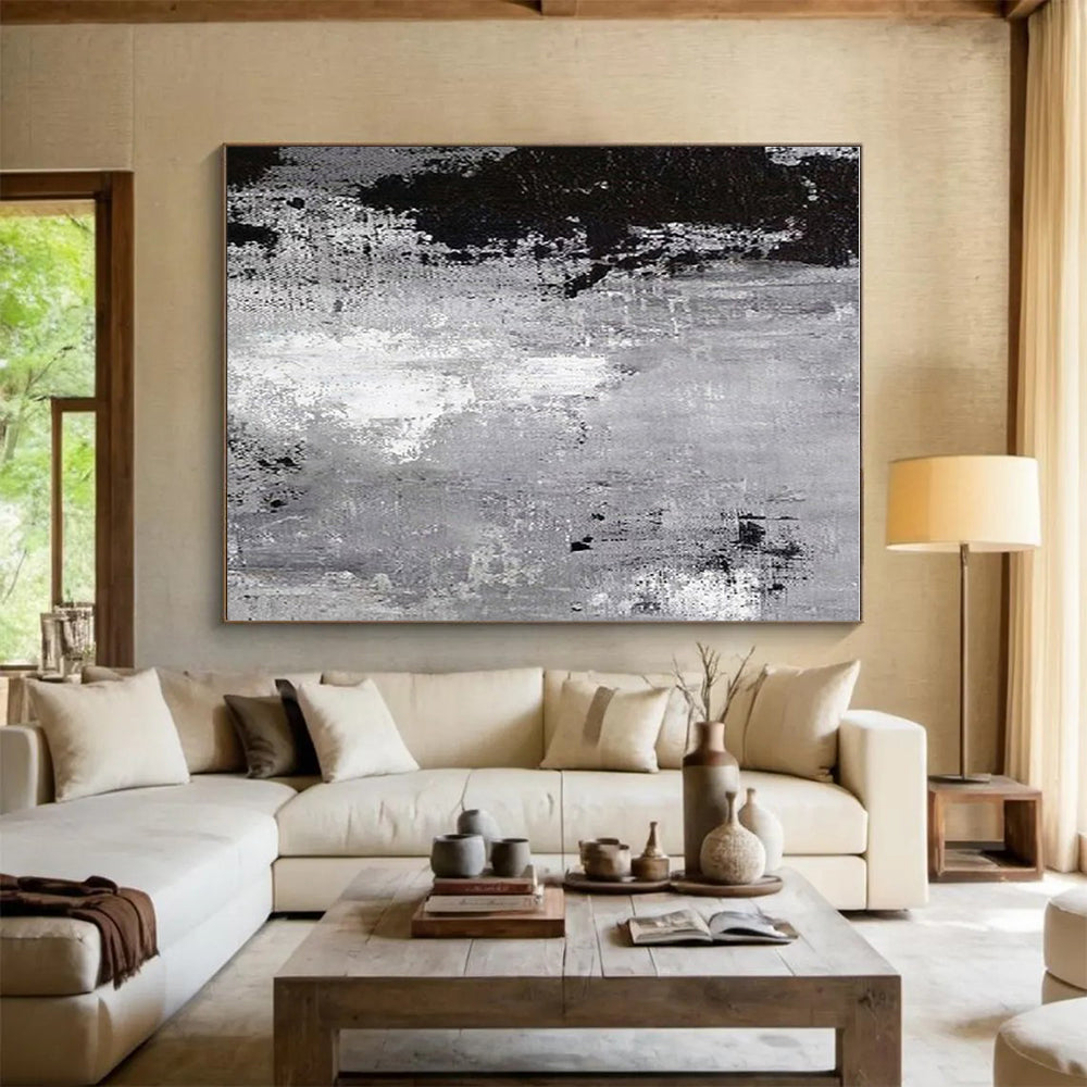 Cool Abstract Paintings Gray and Black Textured Abstract Art HS705