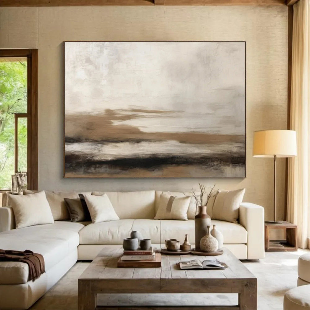Huge Size Beige, Brown and White Abstract Landscape Painting WB088