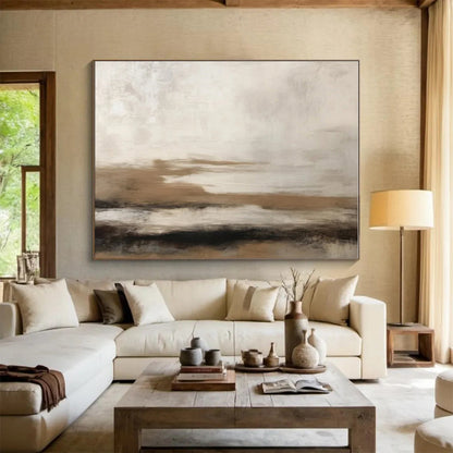 Huge Size Beige, Brown and White Abstract Landscape Painting WB088