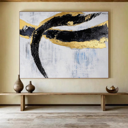 Oversized Canvas Art in Black, Gold, and White Textured Abstract Style WB240