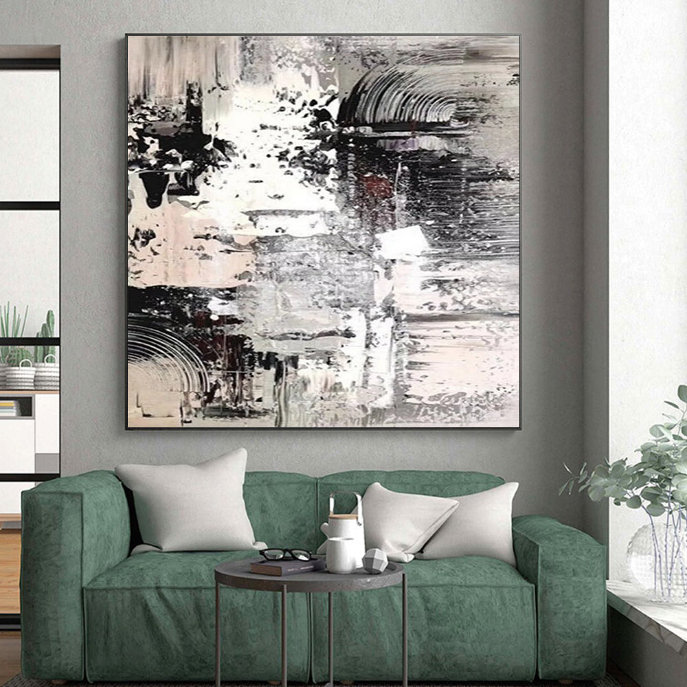 Unique Abstract Art Gray & White Textured Abstract, Large Contemporary Wall Art HS272