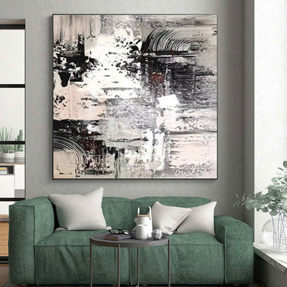 Unique Abstract Art Gray & White Textured Abstract, Large Contemporary Wall Art HS272