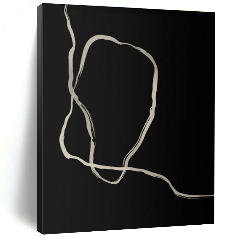 Handmade Art Black & Beige Line Abstract, Minimalist Canvas Art HS412