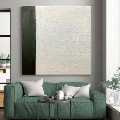 Hand-Painted Green and White Abstract Textured Script Painting For Sale HS041