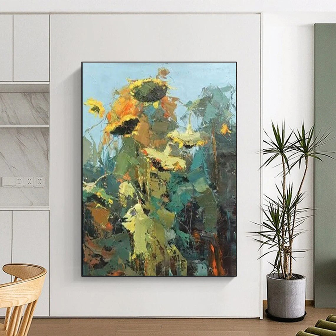 Yellow, Orange, and Green Abstract Sunflower Painting For Sale Online WS484