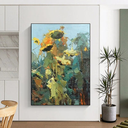 Yellow, Orange, and Green Abstract Sunflower Painting For Sale Online WS484