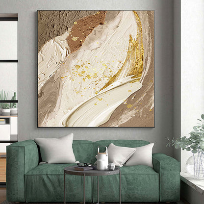 Handmade Art Beige, Gold, and Brown Abstract Textured Painting For Sale HS072