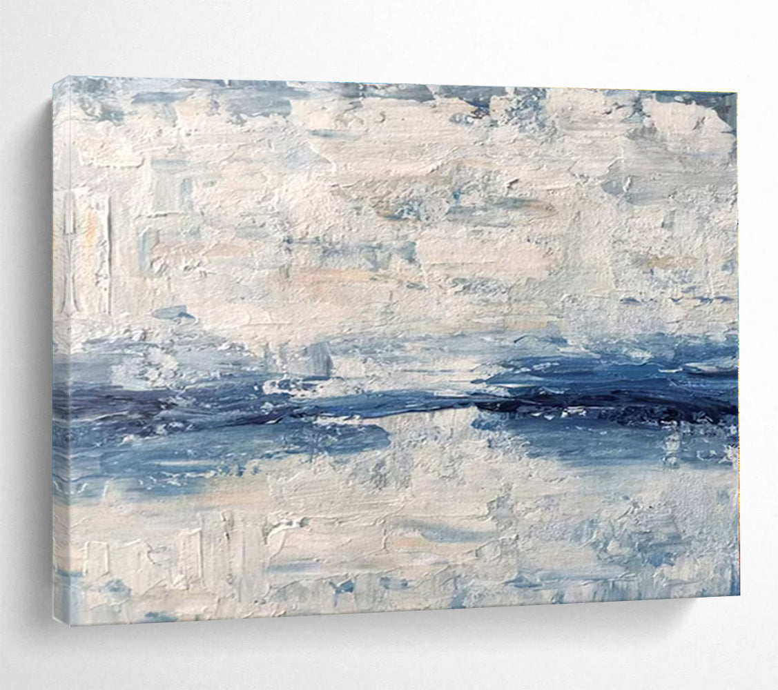 Big Size Blue and White Abstract Textured Landscape Painting WB145