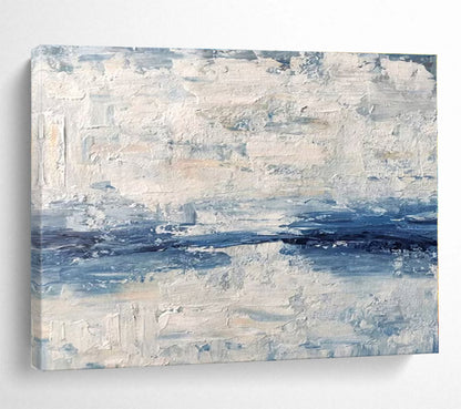 Big Size Blue and White Abstract Textured Landscape Painting WB145