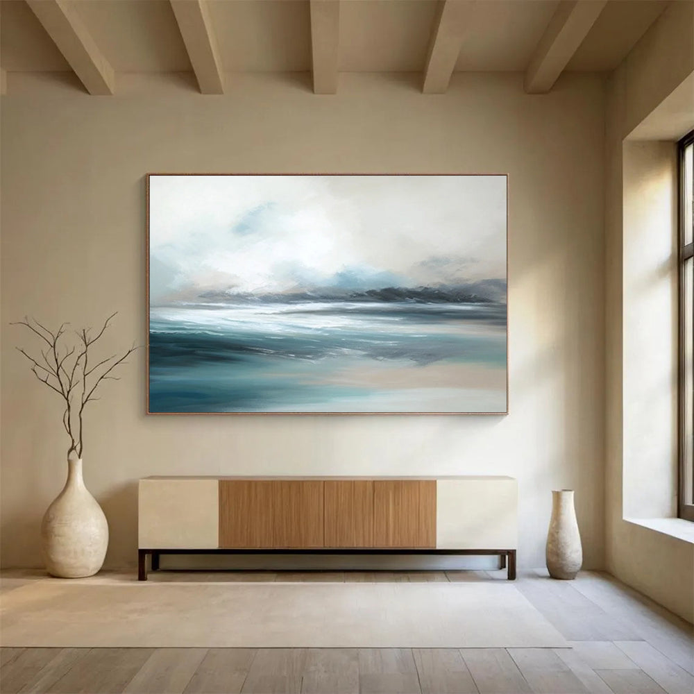 Extra Large Size Blue and Gray Abstract Seaside Painting WB194