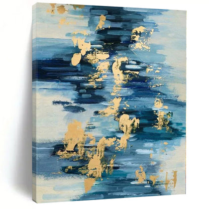 Hand-Painted Blue and Gold Abstract Water-like Textured Painting For Sale HS001