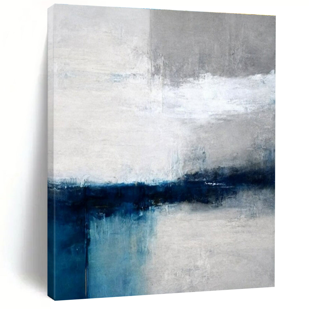 Modern Art Acrylic Blue, Gray, and White Abstract Landscape HS664