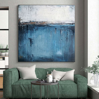 Large Size Blue and White Abstract Dripping Seaside Painting For Sale HS094