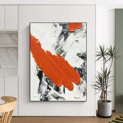 Handmade Art Cool Abstract Paintings with Orange, Black, White Textured Brushstrokes - Acrylic Modern Art Painting HS525