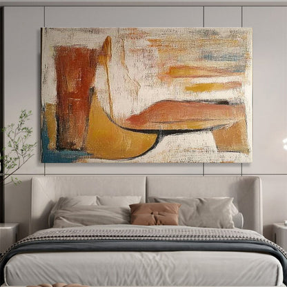 Horizontal Brown and Beige Geometric Abstract Painting WB237