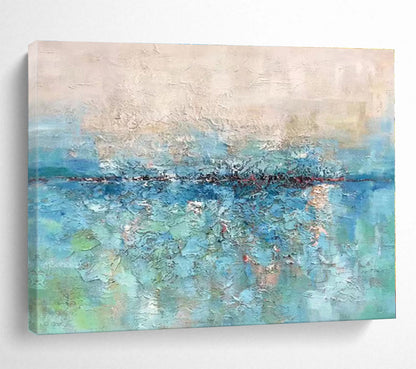 Oversized Canvas Art Blue and Green Abstract Textured Landscape Painting WB092