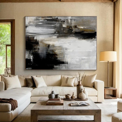 Oversized Abstract Wall Art Gray, Black, and Gold Textured Abstract Art HS708