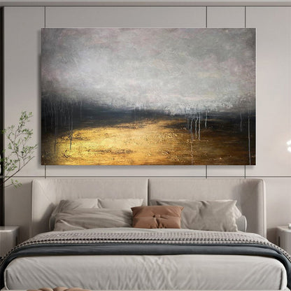 Huge Size Gray, Black and Gold Abstract Landscape Painting WB143