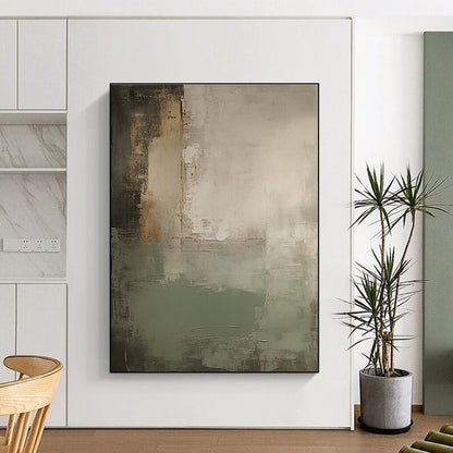 Minimalist Canvas Art Gray, Beige, and Green Textured Abstract Art HS757