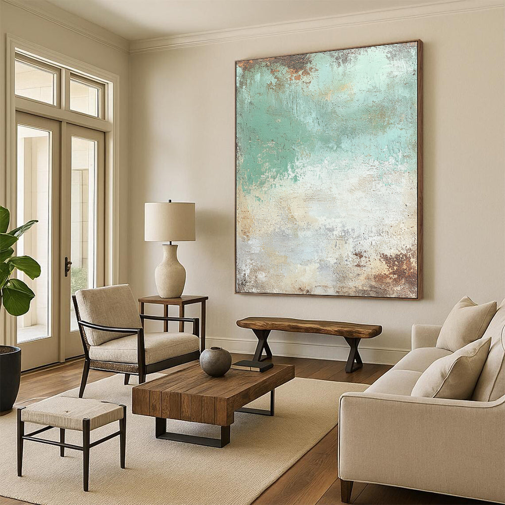 Unique Abstract Paintings Green and Brown Abstract Textured Painting For Sale HS130