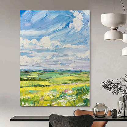 Blue, Green, Yellow Abstract Landscape Art For Living Room and Sunroom WS420