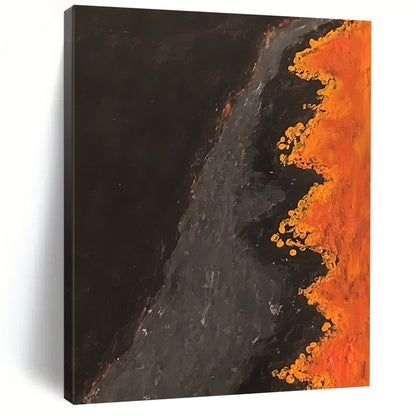 Hand-Painted Black, Gray, and Orange Abstract Textured Painting For Sale HS141