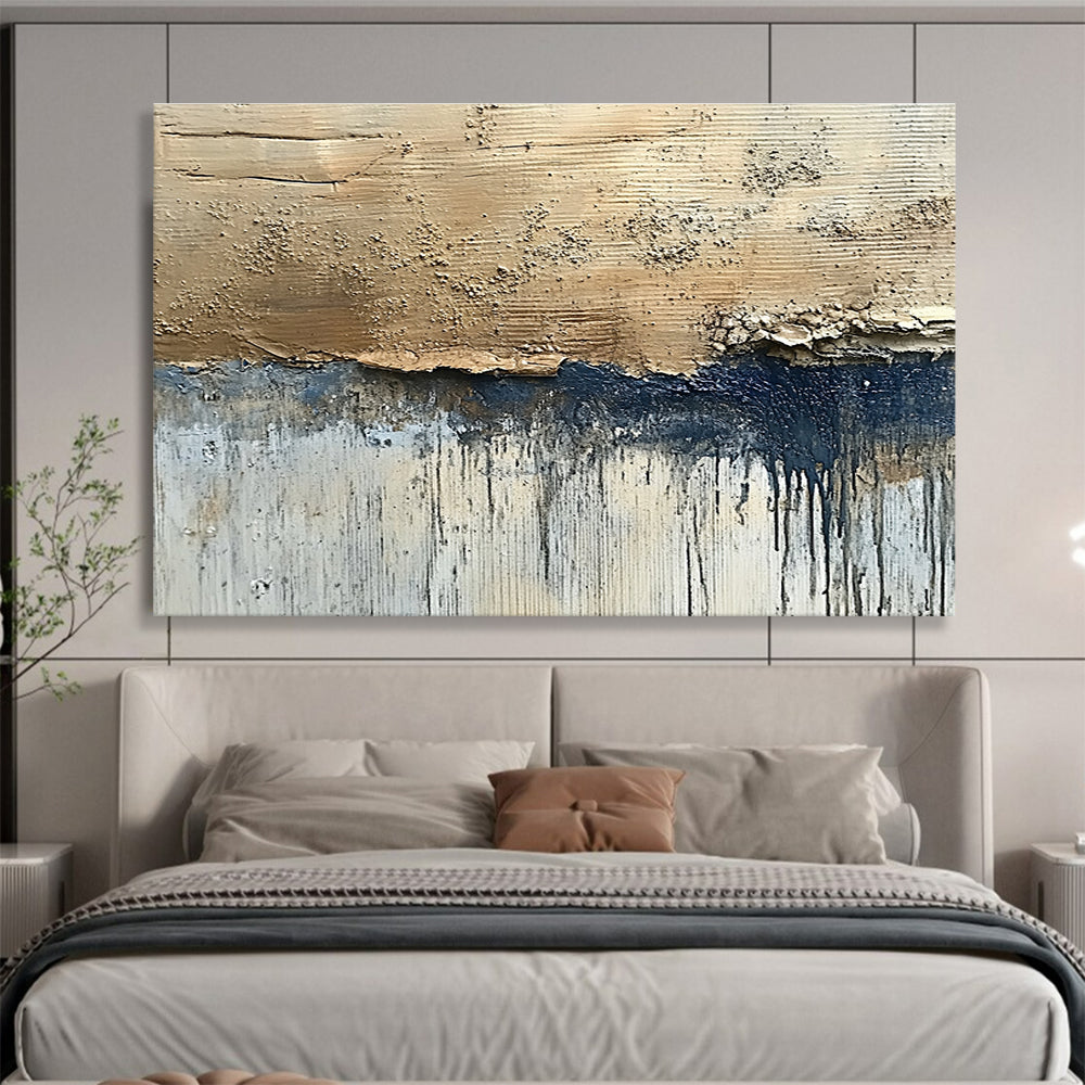 Extra Large Size Beige, Navy, and Gray Textured Abstract Art - Acrylic Painting WB281