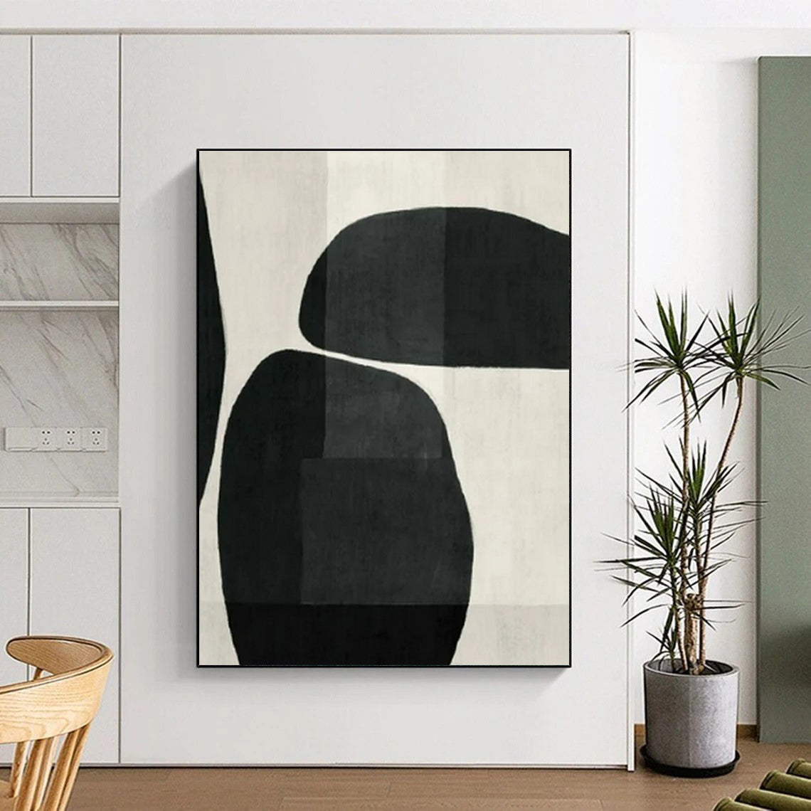 Large Contemporary Wall Art Black and White Geometric Abstract Painting On Canvas HS779