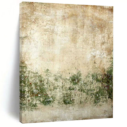 Hand Painted Art Beige and Green Abstract Textured Landscape Painting For Sale HS073