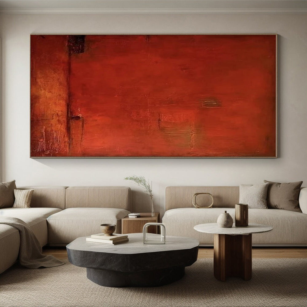 Hand-Painted Rich Red Textured Abstract Art, Large Size Acrylic Modern Art Paintings HS545