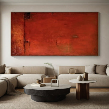 Hand-Painted Rich Red Textured Abstract Art, Large Size Acrylic Modern Art Paintings HS545