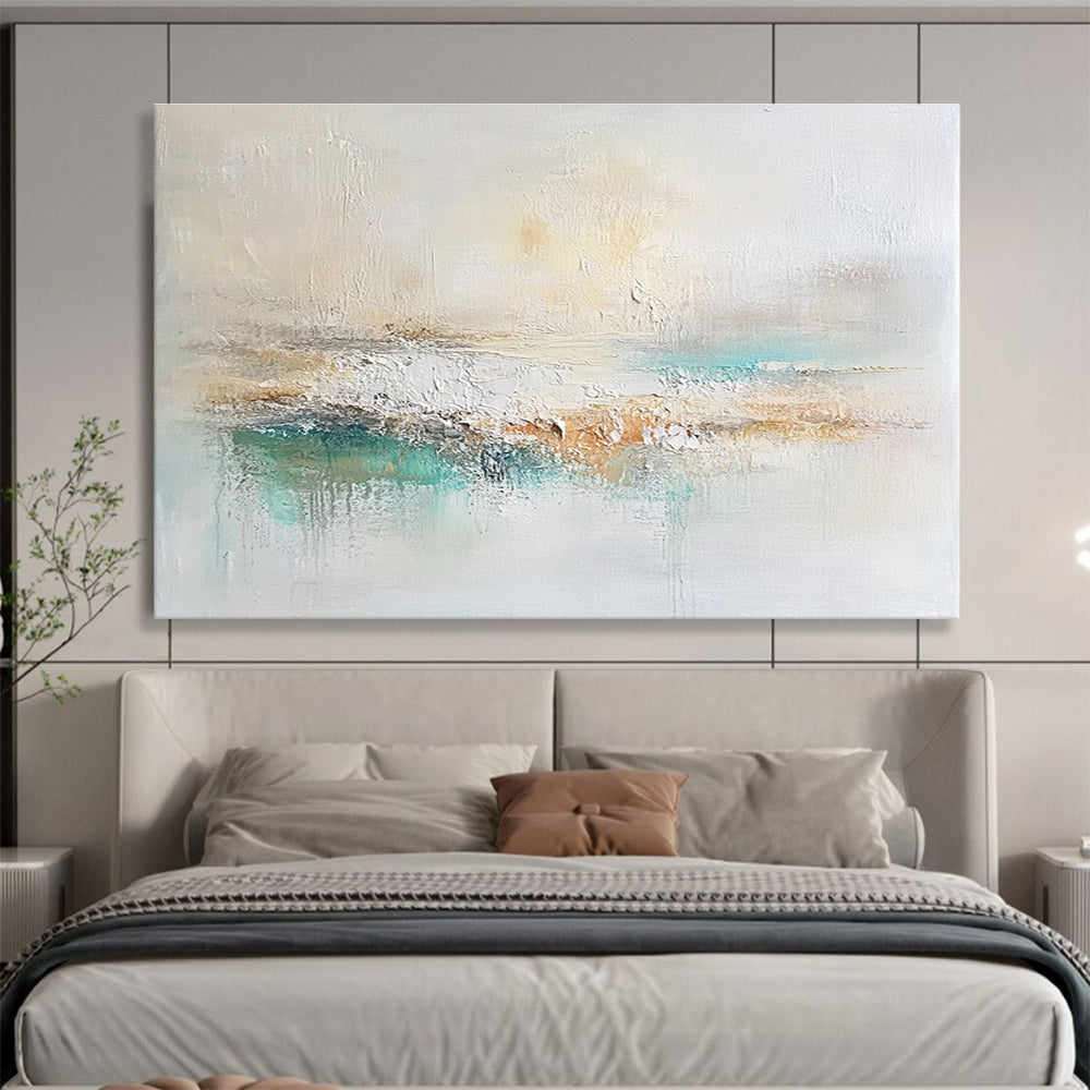 Big Size Beige, Teal, and Brown Abstract Calm Landscape - Acrylic Painting WB280