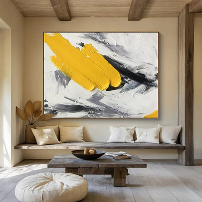 Modern Art Abstract Paintings Bold Yellow Black and White Textured Abstract Painting WB336