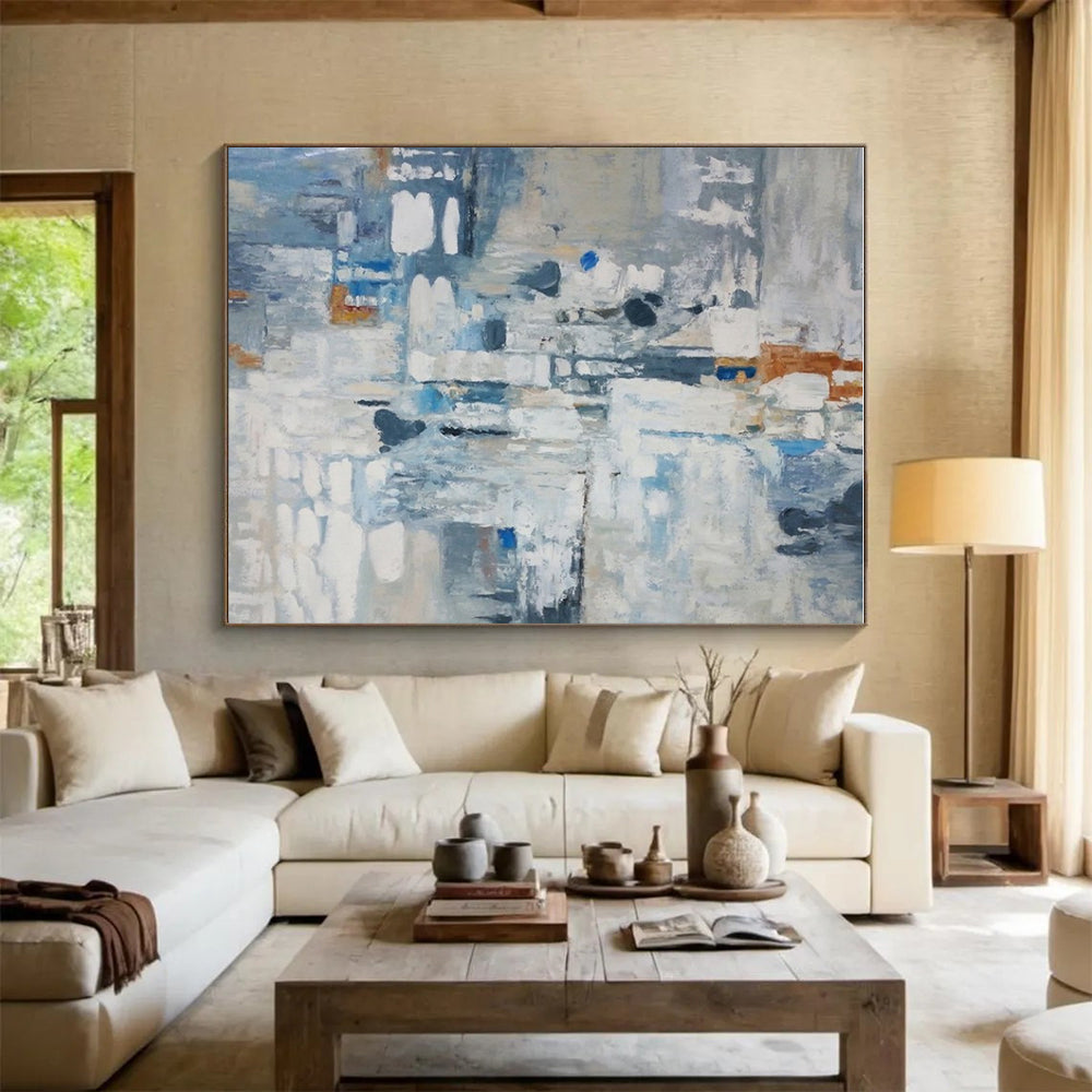 Large Contemporary Wall Art Blue & Gray Abstract, Modern Art Acrylic HS207