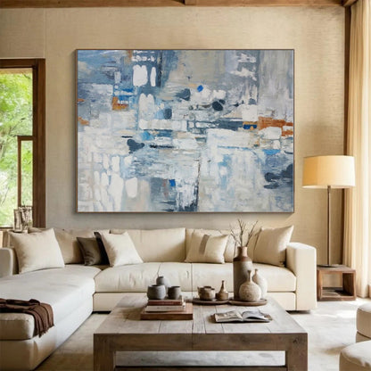 Large Contemporary Wall Art Blue & Gray Abstract, Modern Art Acrylic HS207