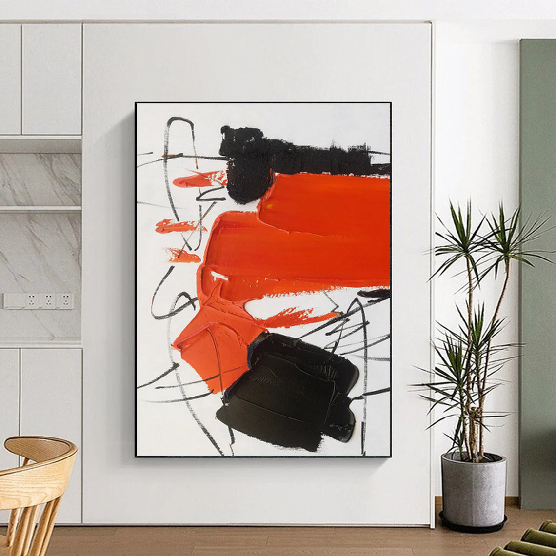 Modern Art Acrylic with Orange, Black and White Colors, Bold Abstract Theme HS477
