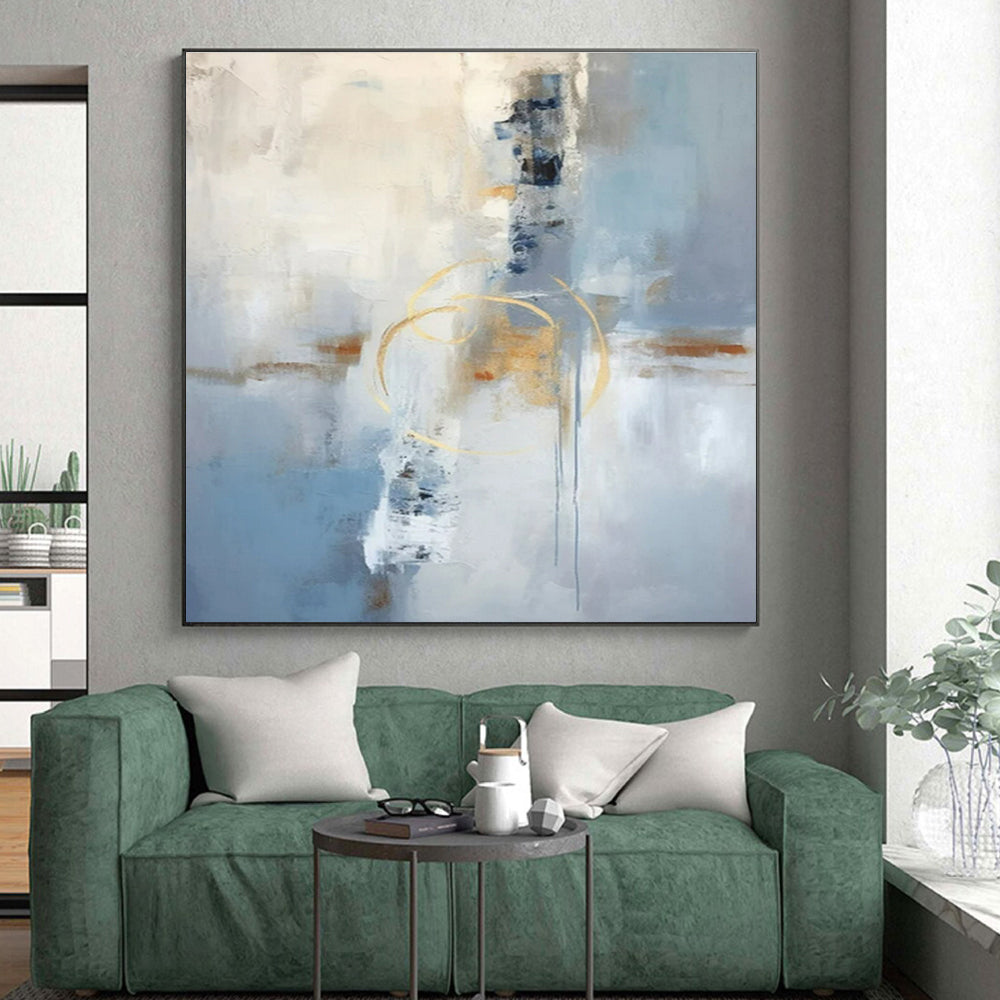Hand Painted Art Blue, Gray, and Gold Textured Abstract Art HS752