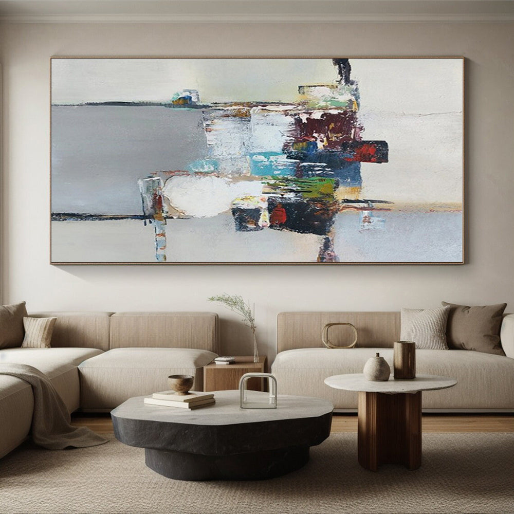 Hand Painting Large Size Modern Art Acrylic with Colorful Geometric Shapes - Large Painting In Living Room HS510