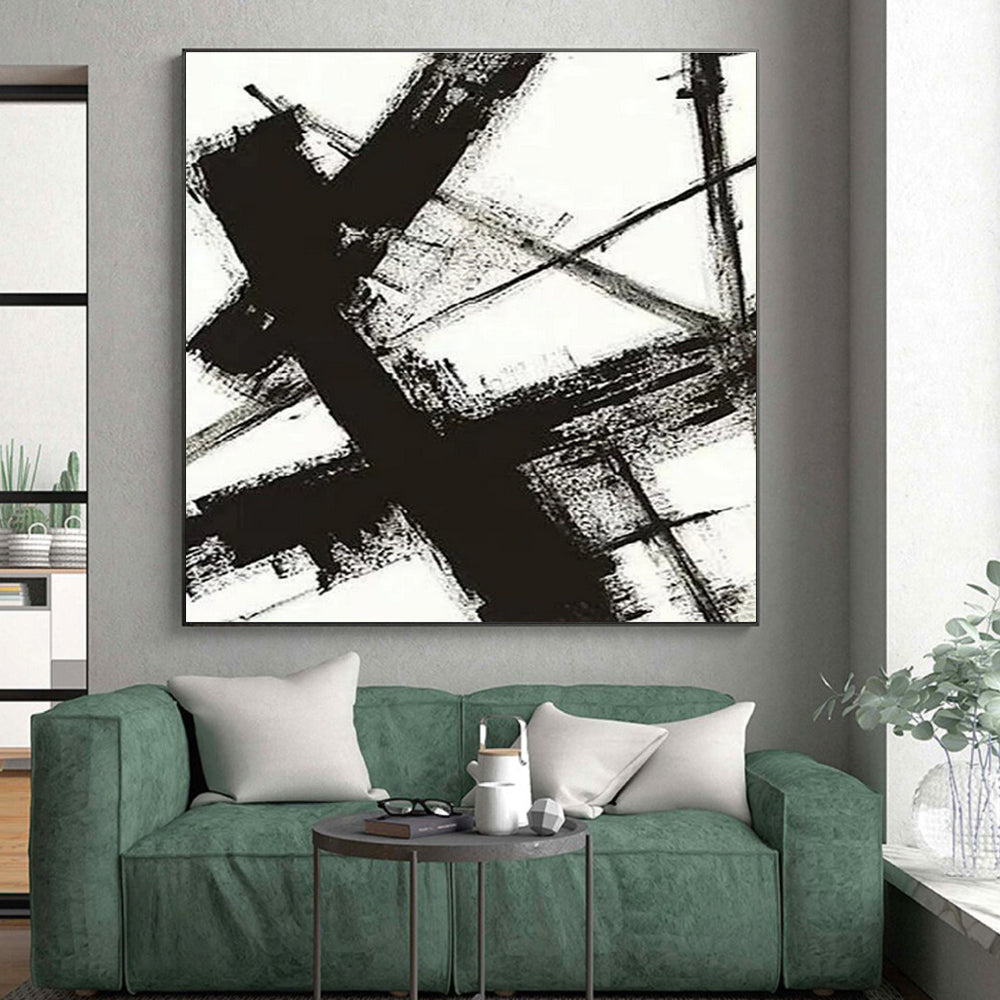 Black and White Geometric Abstract Painting HS567