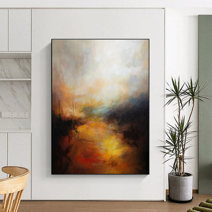 Handmade Art Orange, Yellow, and Black Textured Abstract Painting On Canvas HS808
