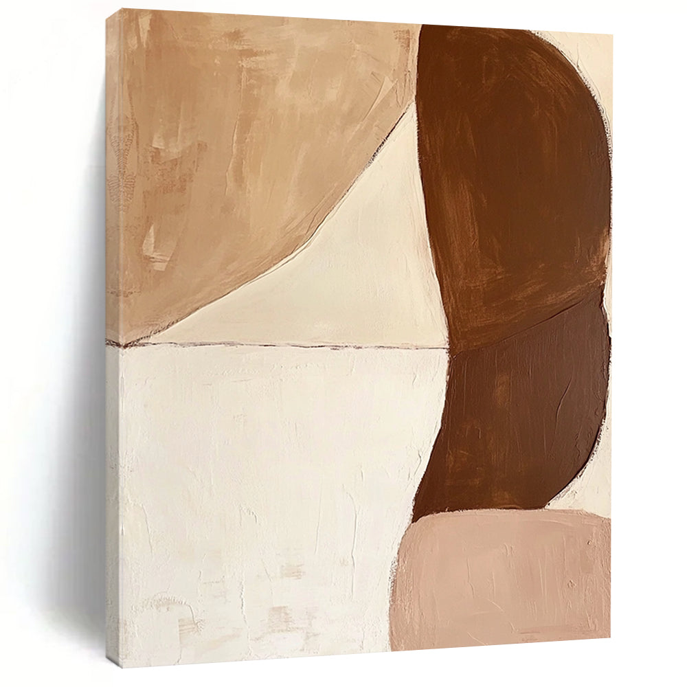 Hand-Painted Beige and Brown Abstract Shape Painting For Sale HS129